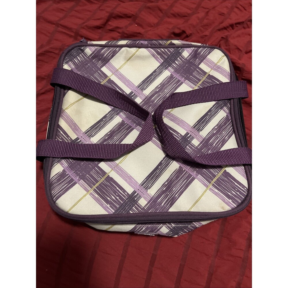 Thirty One Square Insulated Casserole Tote Purple Plaid perfect potluck Tote
